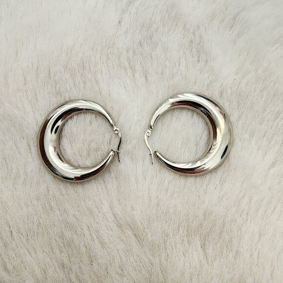 NEW Elegant Silver Stainless Steel Chunky Large Hoop Earrings - Picture 6 of 8